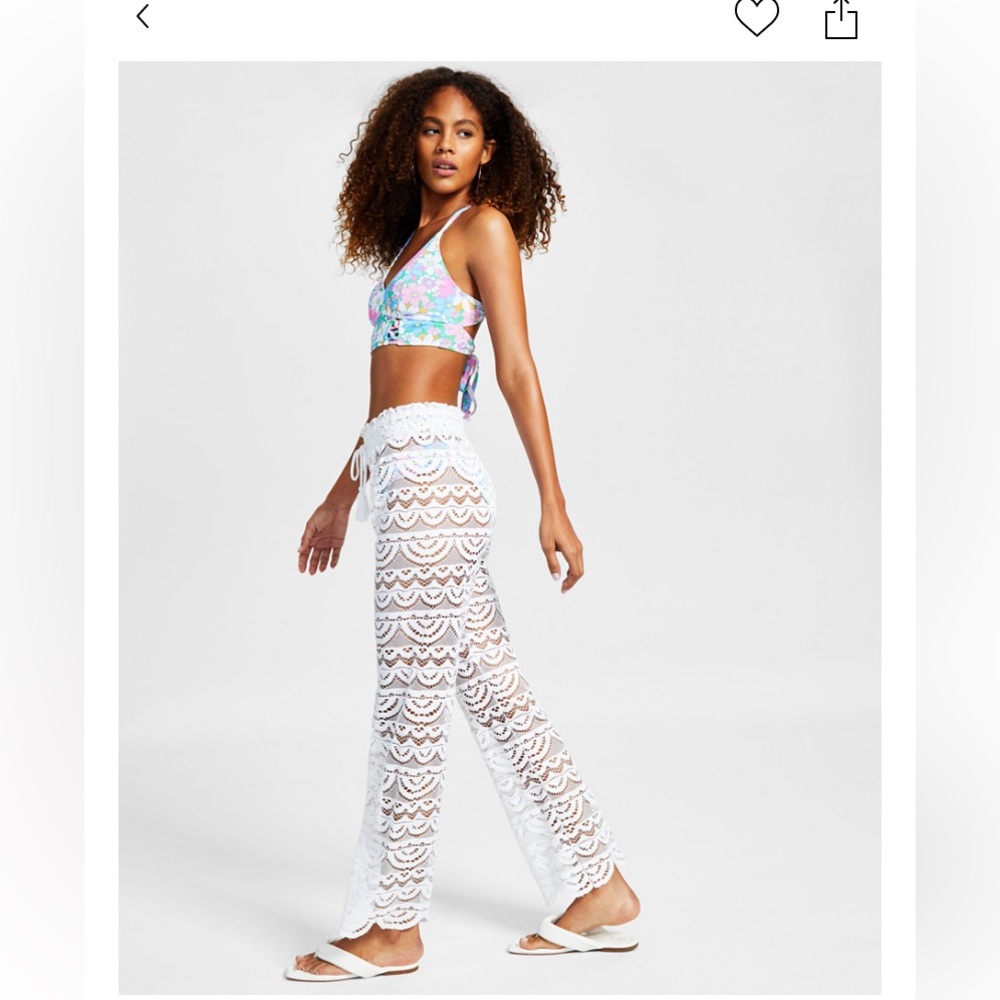 Junior scallop hem pants with tassel tie